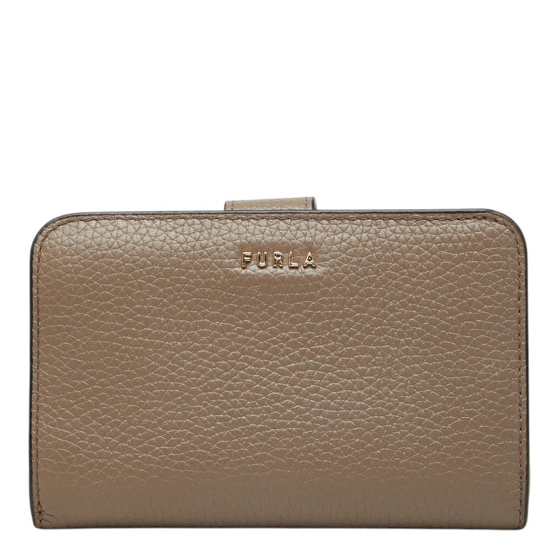 フルラ バビロン BABYLON COMPACT WALLET L字ファスナー 二つ折り財布 グレージュ レザー レディース Furla 【中古】