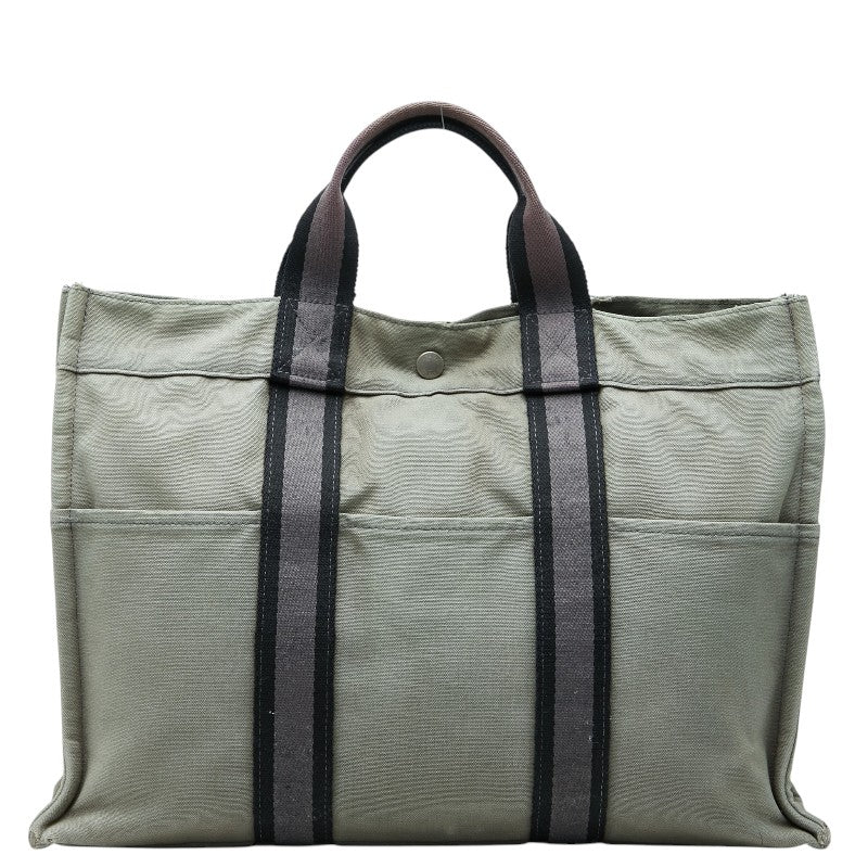 エルメス フールトゥMM トートバッグ ハンドバッグ カーキグリーン グレー キャンバス レディース HERMES 【中古】