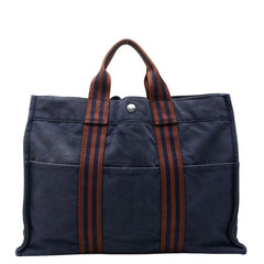 エルメス フールトゥMM トートバッグ ハンドバッグ ネイビー ブラウン キャンバス レディース HERMES 【中古】