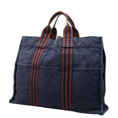 エルメス フールトゥMM トートバッグ ハンドバッグ ネイビー ブラウン キャンバス レディース HERMES 【中古】