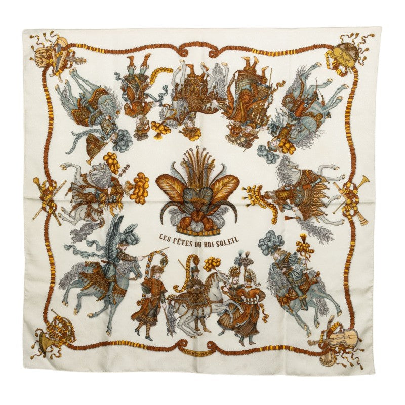 エルメス カレ90 LES FETES DU ROI SOLEIL 太陽王の祝典 スカーフ ホワイト マルチカラー シルク レディース HERMES 【中古】