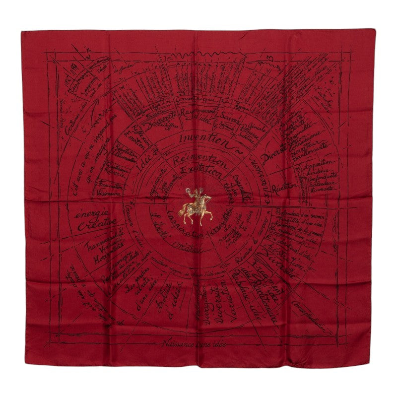 エルメス カレ90 Naissance d'une idee イデアの誕生 スカーフ ワインレッド シルク レディース HERMES 【中古】