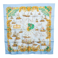 エルメス カレ90 VOILES DE LUMIERE 光の帆船 スカーフ ライトブルー 水色 シルク レディース HERMES 【中古】