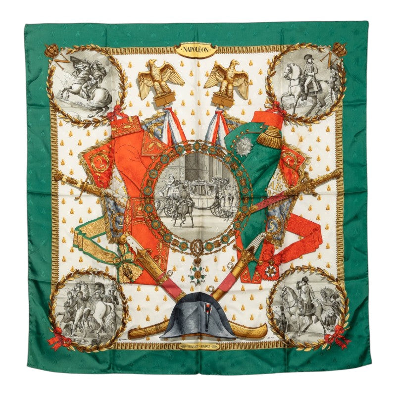 エルメス カレ90 ナポレオン NAPOLEON スカーフ グリーン レディース HERMES 【中古】