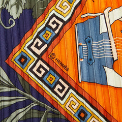 エルメス カレ Musique des Dieux 神々の音楽 プリーツ スカーフ カーキ マルチカラー シルク レディース HERMES 【中古】