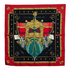 エルメス カレ90 VUE DU CARROSSE DE LA GALERE LA REALE クイーンの戴冠式 スカーフ レッド マルチカラー シルク レディース HERMES 【中古】