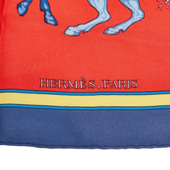 エルメス カレ90 CARROUSEL メリーゴーランド スカーフ レッド ブルー マルチカラー シルク レディース HERMES 【中古】