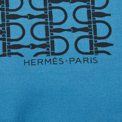 エルメス カレ45 プチカレ スカーフ ブルー系 ブラック シルク レディース HERMES 【中古】