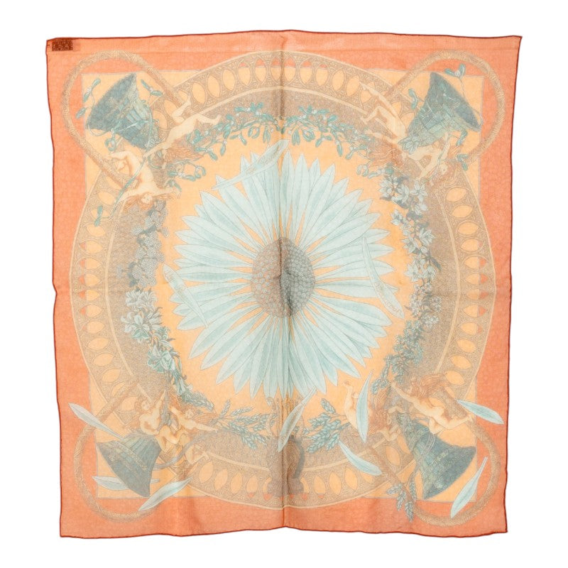 エルメス カレ45 アモーレ AMOURS スカーフ オレンジ マルチカラー シルク レディース HERMES 【中古】