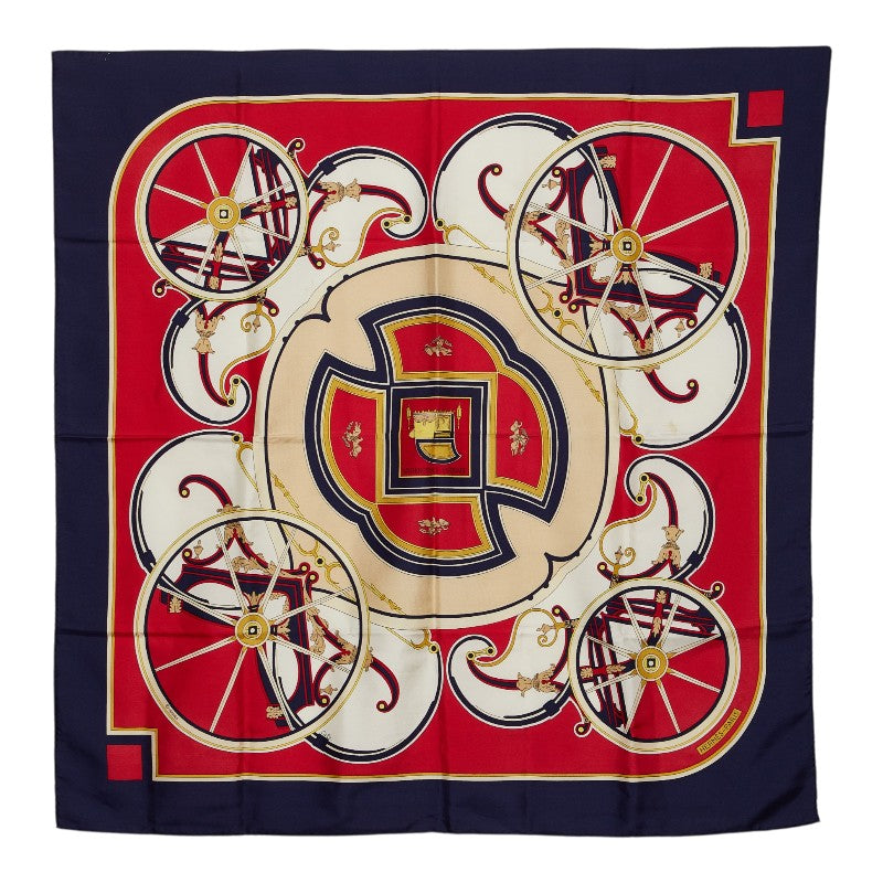 エルメス カレ90 WASHINGTON'S CARRIAGE ジョージワシントンの馬車 スカーフ ネイビー マルチカラー シルク レディース HERMES 【中古】