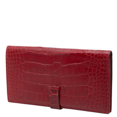 エルメス ベアン クラシック 長財布 □I 2005 レッド シルバー金具 アリゲーター レディース HERMES 【中古】
