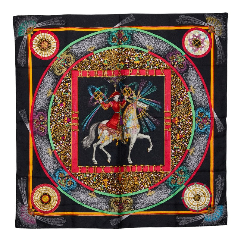 エルメス カレ90 FEUX D’ARTIFICE 技巧の火 スカーフ ブラック マルチカラー シルク レディース HERMES 【中古】