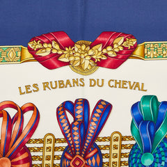 エルメス カレ90 LES RUBANS DU CHEVAL 馬のリボン飾り スカーフ ホワイト マルチカラー シルク レディース HERMES 【中古】