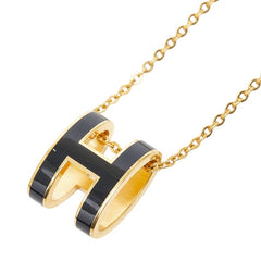 エルメス ポップアッシュ チェーン ペンダント ネックレス ゴールド ブラック メッキ レディース HERMES 【中古】