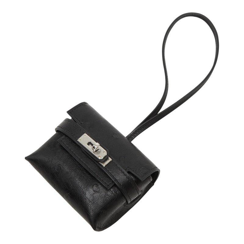 エルメス ケリーフェスティバル バッグチャーム キーホルダー ブラック シルバー金具 オーストリッチ レディース HERMES 【中古】