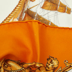 エルメス カレ90 SILHOUETTES NAVALES 海軍のシルエット スカーフ 大判 キャメル アイボリー系 シルク レディース HERMES 中古
