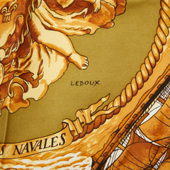 エルメス カレ90 SILHOUETTES NAVALES 海軍のシルエット スカーフ 大判 キャメル アイボリー系 シルク レディース HERMES 中古