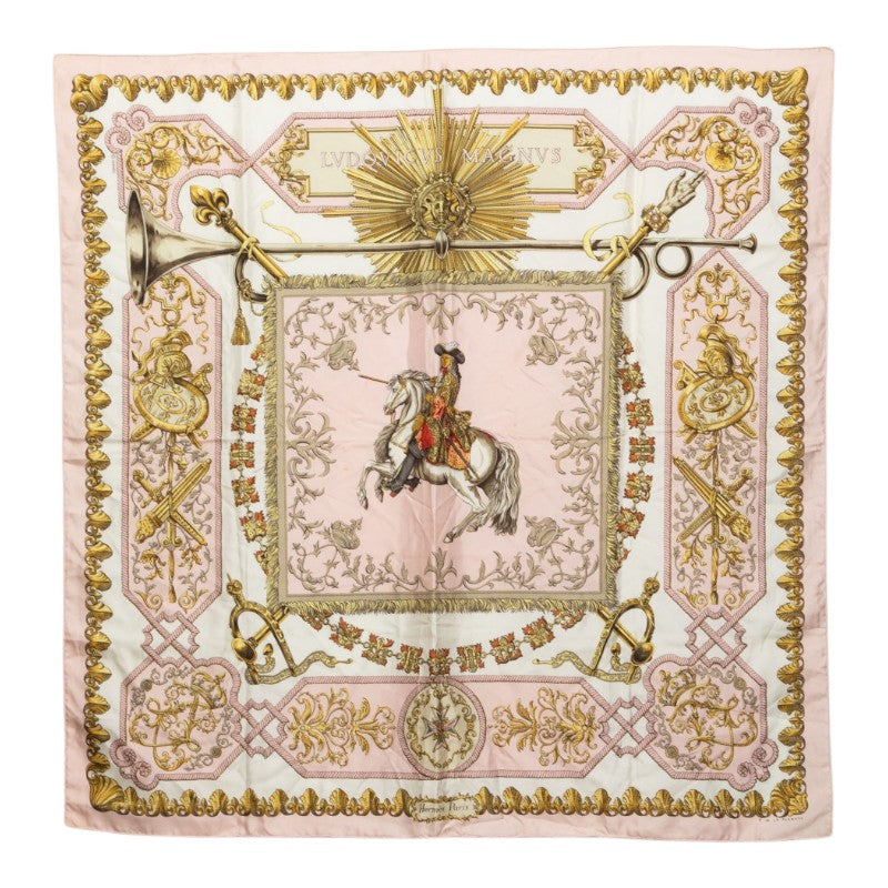 エルメス カレ90 LVDOVICVS MAGNVS 白い馬に跨ったルイ14世 スカーフ ピンク マルチカラー シルク レディース HERMES 中古