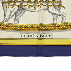 エルメス カレ90 GRAND APPARAT 盛装の馬 スカーフ 大判 ネイビー アイボリー系 シルク レディース HERMES 中古