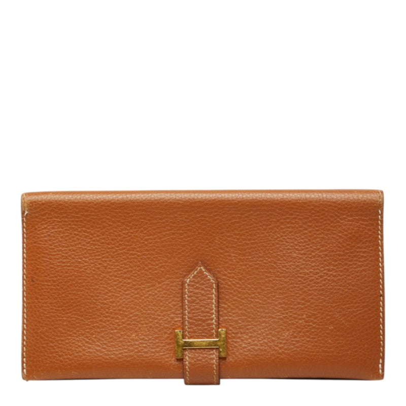 エルメス ベアン クラシック 長財布 ブラウン ゴールド金具 レザー レディース HERMES 中古