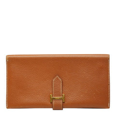 エルメス ベアン クラシック 長財布 ブラウン ゴールド金具 レザー レディース HERMES 中古