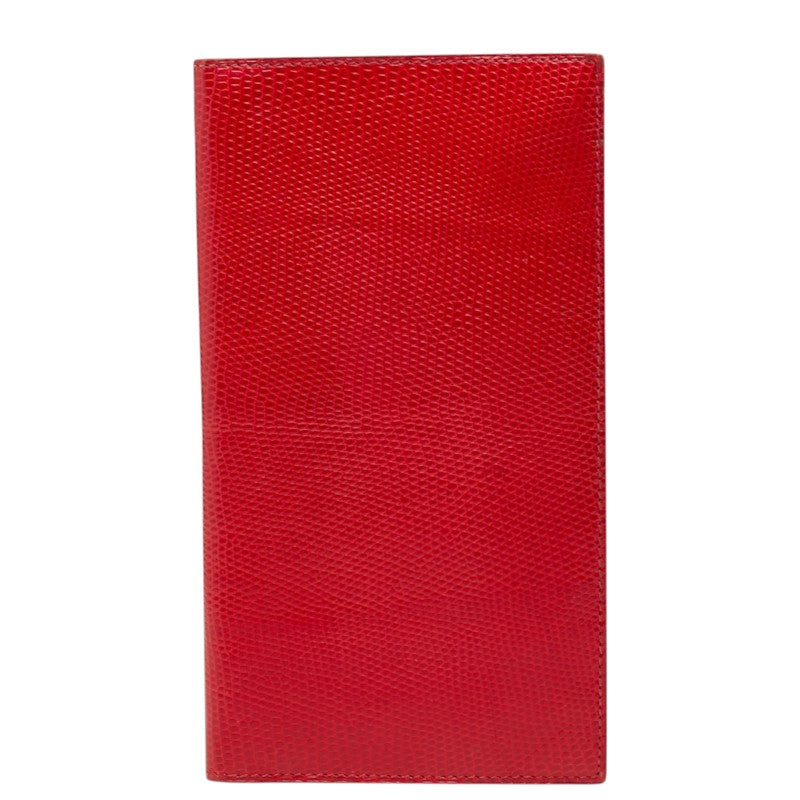 エルメス 二つ折り財布 長財布 レッド リザード レディース HERMES 中古