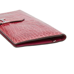 エルメス ベアンスフレ 長財布 ピンク レッド系 シルバー金具 アリゲーター レディース HERMES 中古