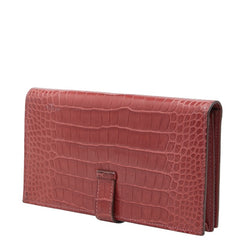 エルメス ベアンスフレ 長財布 レッド系 シルバー金具 アリゲーターマット レディース HERMES 中古