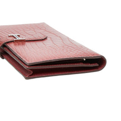 エルメス ベアンスフレ 長財布 レッド系 シルバー金具 アリゲーターマット レディース HERMES 中古