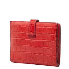 エルメス ベアン コンパクト 二つ折り財布 D刻印 2019年 レッド系 シルバー金具 アリゲーター レディース HERMES 中古