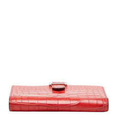 エルメス ベアン コンパクト 二つ折り財布 D刻印 2019年 レッド系 シルバー金具 アリゲーター レディース HERMES 中古