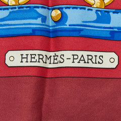 エルメス カレ90 AUX CHAMPS フィールドヘ スカーフ 大判 レッド系 マルチカラー シルク レディース HERMES 中古