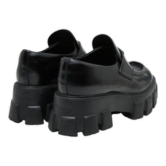 プラダ 三角ロゴプレート モノリス ローファー 厚底 サイズ37 1/2 649 ブラック ブラッシュドレザー レディース PRADA 【中古】