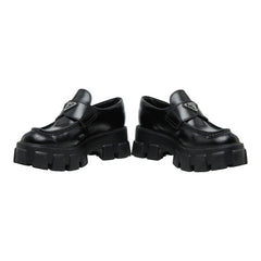 プラダ 三角ロゴプレート モノリス ローファー 厚底 サイズ37 1/2 649 ブラック ブラッシュドレザー レディース PRADA 【中古】