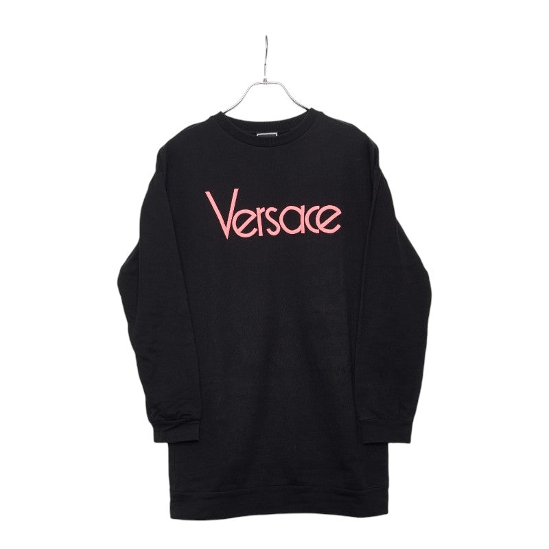 ヴェルサーチェ ロゴ オーバーサイズ トレーナー スウェット サイズ164cm ブラック ピンク コットン メンズ VERSACE 【中古】