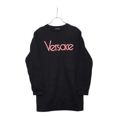 ヴェルサーチェ ロゴ オーバーサイズ トレーナー スウェット サイズ164cm ブラック ピンク コットン メンズ VERSACE 【中古】