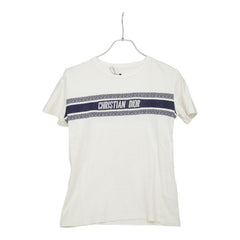 ディオール ロゴライン ジャージー クルーネック 半袖Tシャツ カットソー 143T04A4043 ホワイト ネイビー系 コットン レディース Dior 中古