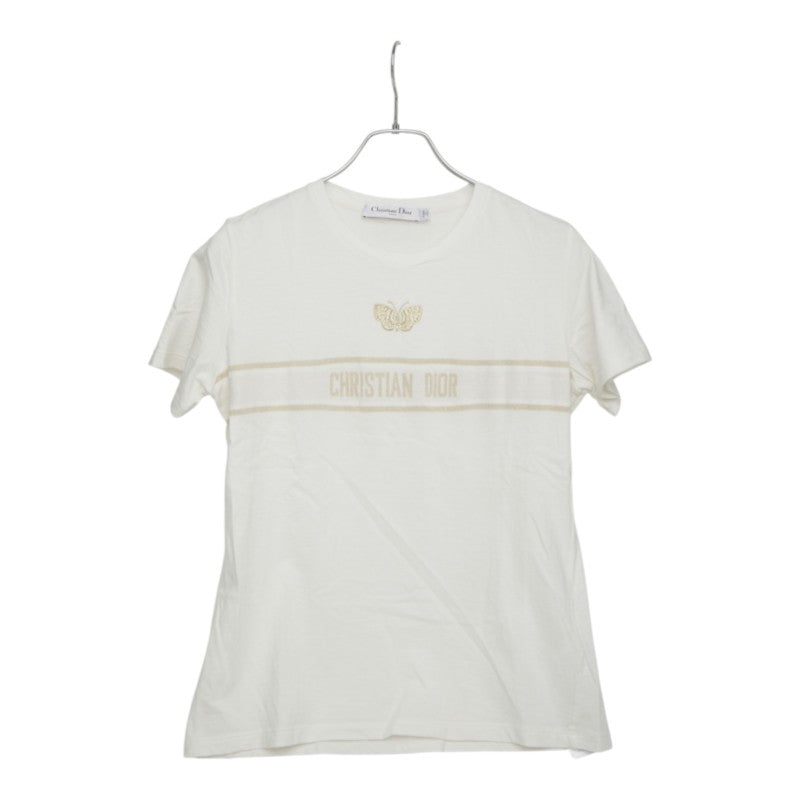 ディオール ジャージー 蝶刺繍 ロゴ 半袖Tシャツ カットソー 413T06B4414 ホワイト コットン ナイロン リヨセル レディース Dior 中古