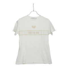 ディオール ジャージー 蝶刺繍 ロゴ 半袖Tシャツ カットソー 413T06B4414 ホワイト コットン ナイロン リヨセル レディース Dior 中古
