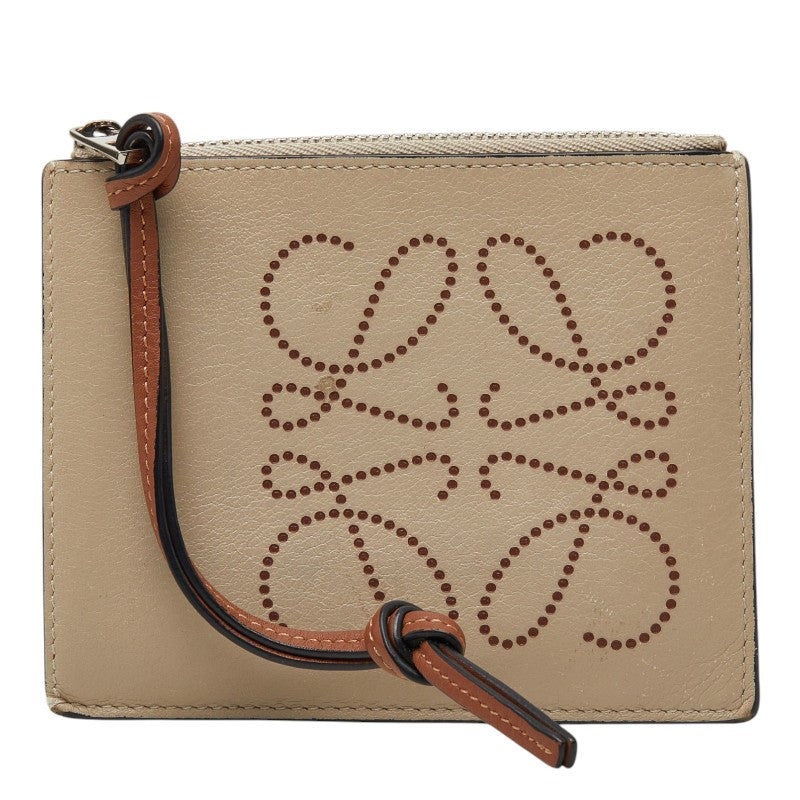 ロエベ アナグラム コインケース カードケース ベージュ ブラウン レザー レディース LOEWE 【中古】