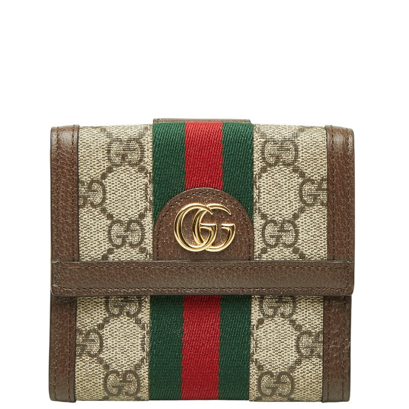 グッチ GGスプリーム オフィディア Wホック 二つ折り財布 523173 ベージュ ブラウン PVC レザー レディース GUCCI 【中古】