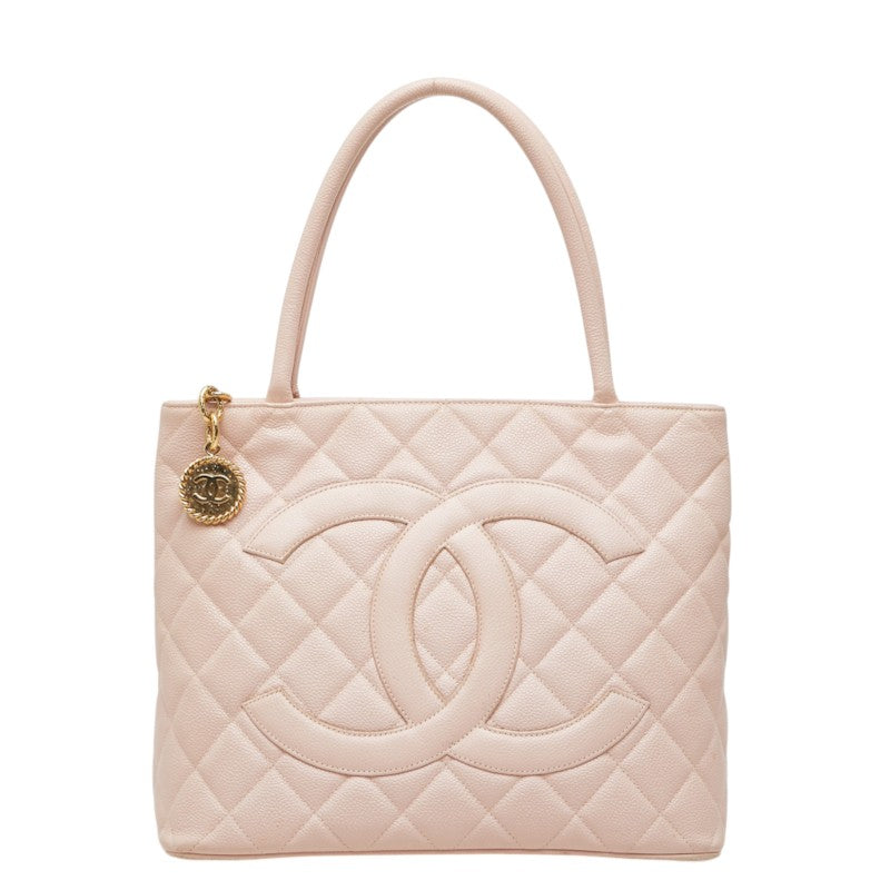 シャネル ココマーク マトラッセ 復刻トート トートバッグ ライトピンク ゴールド キャビアスキン レディース CHANEL 中古