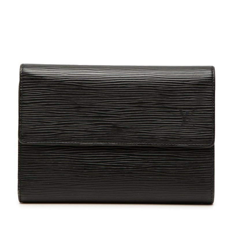 ルイ ヴィトン エピ ポルトトレゾールエテュイパピエ 三つ折り財布 M63712 ブラック レザー レディース LOUIS VUITTON 【中古】