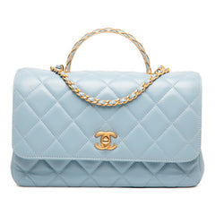 シャネル マトラッセ ココマーク トップハンドル ハンドバッグ チェーンショルダーバッグ ライトブルー ラムスキン レディース CHANEL 【中古】