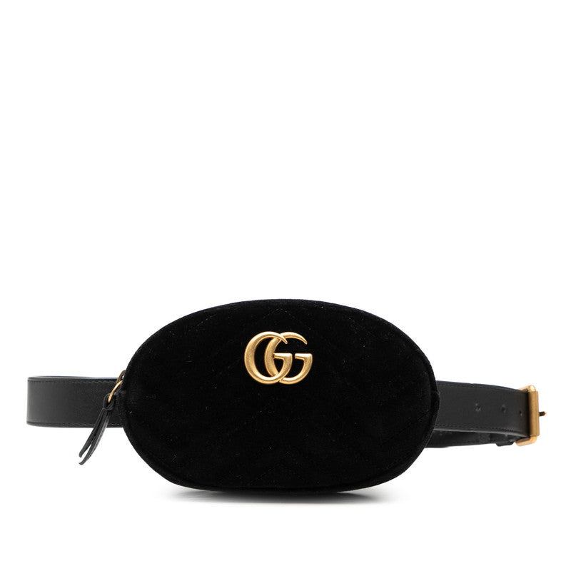 グッチ GGマーモント キルティング ボディバッグ ウエストバッグ 476434 ブラック ベロア レザー レディース GUCCI 【中古】