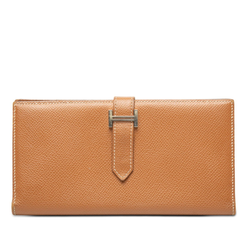 エルメス ベアン スフレ 二つ折り 長財布 D刻印 ブラウン シルバー ヴォーエプソン レディース HERMES 【中古】