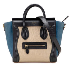 セリーヌ ラゲージ マイクロショッパー ハンドバッグ ショルダーバッグ 2WAY ネイビー グレージュ レザー スウェード レディース CELINE 【中古】