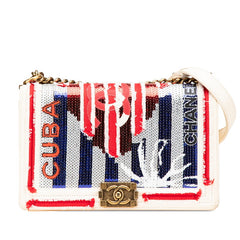 シャネル ボーイシャネル ココマーク CUBA チェーン ショルダーバッグ ホワイト レッド マルチカラー ラムスキン スパンコール キャンバス レディース CHANEL 【中古】