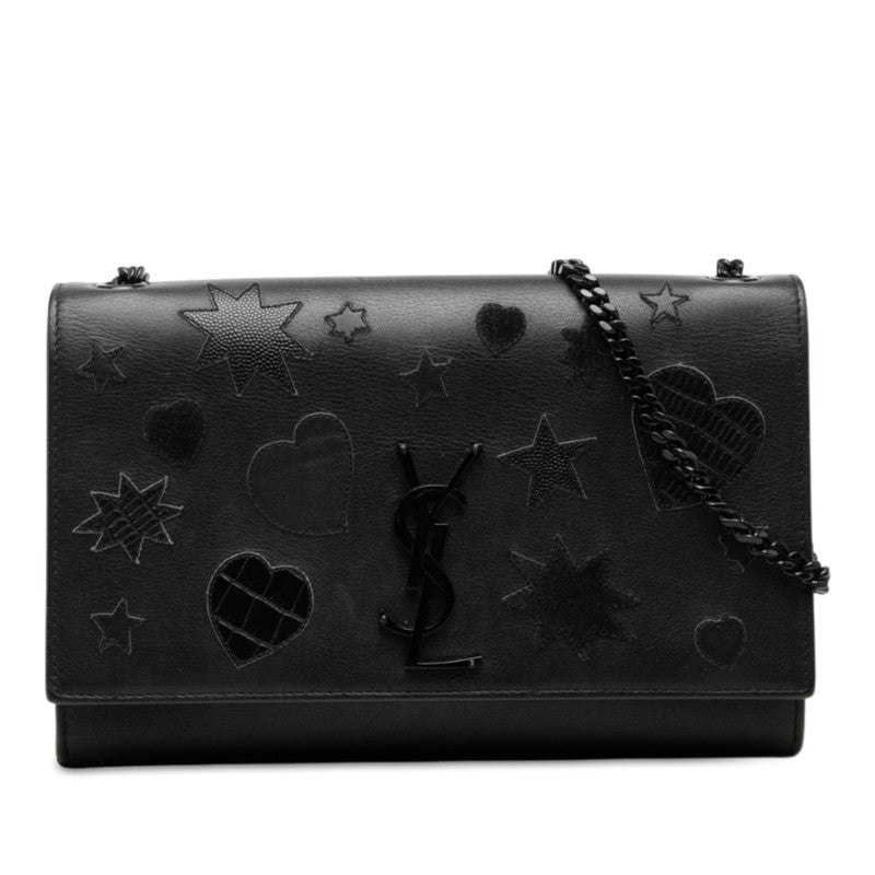 サンローラン YSLロゴ スター 星 ハート 斜め掛け チェーン ショルダーバッグ 364051 ブラック レザー レディース SAINT LAURENT 中古