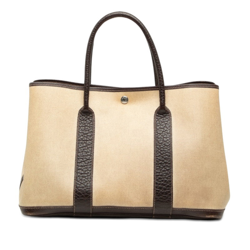 エルメス ガーデンパーティーPM トートバッグ ハンドバッグ ベージュ ブラウン トワルアッシュ レザー レディース HERMES 【中古】